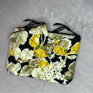 Vera Bradley Black and Yellow Floral Cosmetic Pouch Set